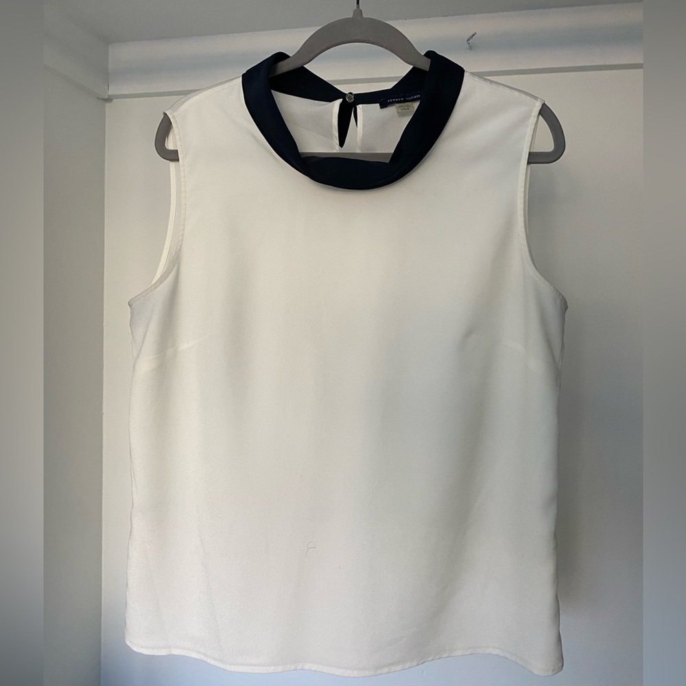 Tommy Hilfiger White Blouse with Navy Collar
